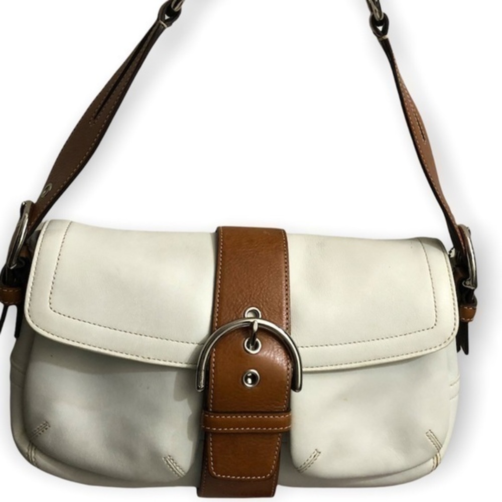 Coach white brown leather soho double pocket bag